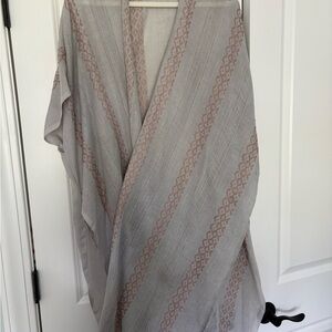 Poncho- Light Gray and Pink Striped Shawl